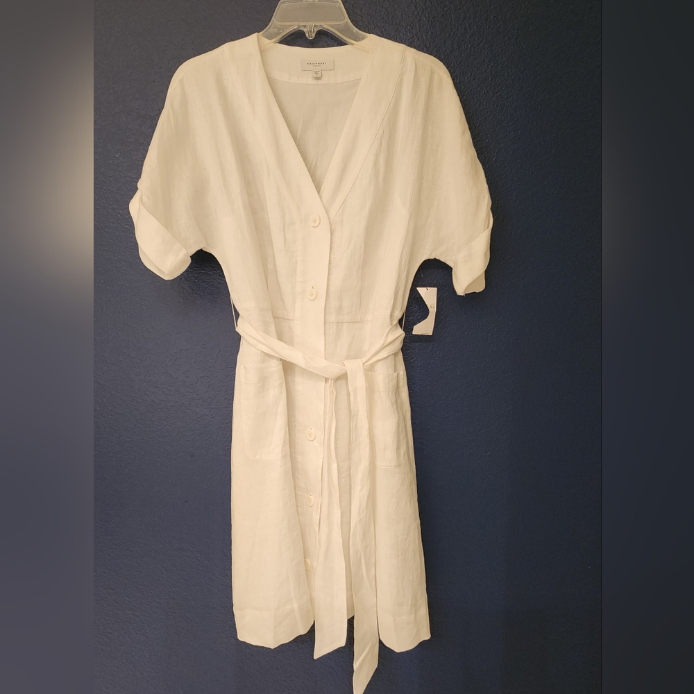 EQUIPMENT Bernyce Belted Linen Mini Dress In White Size 4 - Picture 5 of 16